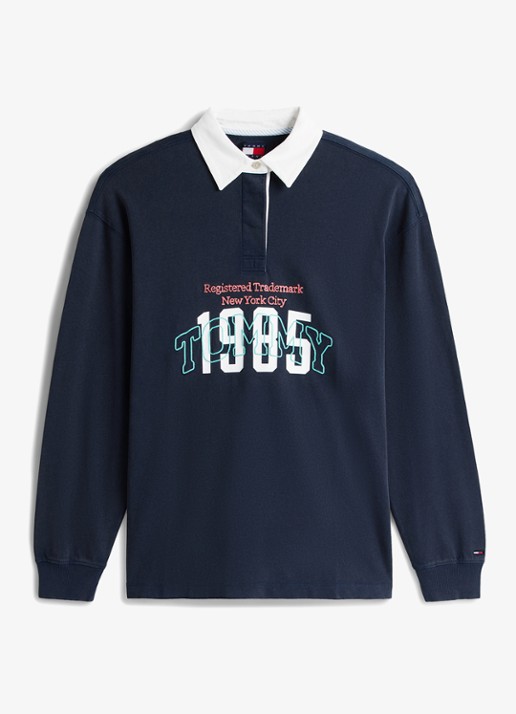 Tommy Hilfiger Sweater met logoprint - voorkant 4 donkerblauw