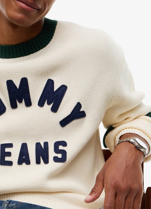 Tommy Hilfiger Sweater met logoprint - detail 2 creme