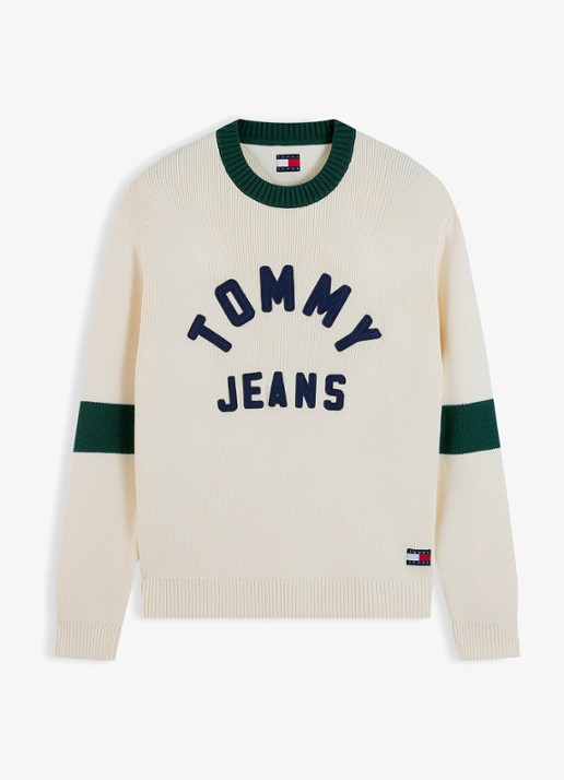 Tommy Hilfiger Sweater met logoprint - voorkant 4 creme