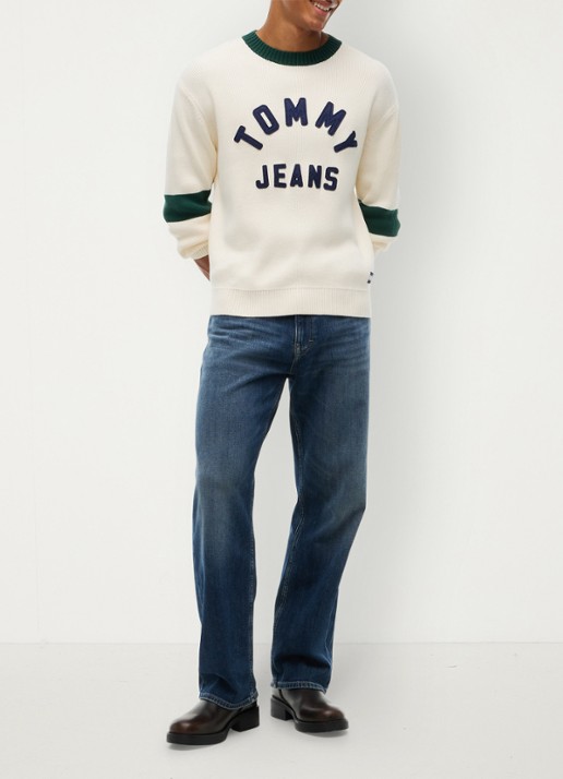 Tommy Hilfiger Sweater met logoprint - voorkant 5 creme