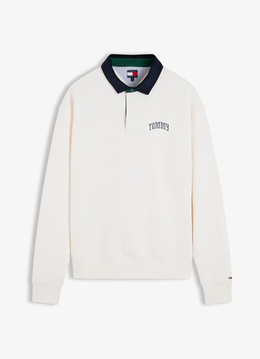 Tommy Hilfiger Sweater met polokraag en logo - voorkant 2 gebroken wit