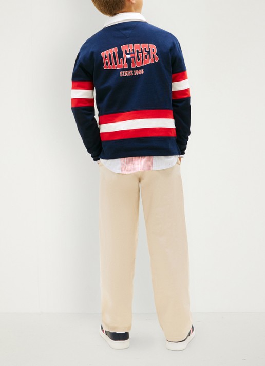 Tommy Hilfiger Sweater met polokraag en logoborduring - achterkant 3 donkerblauw