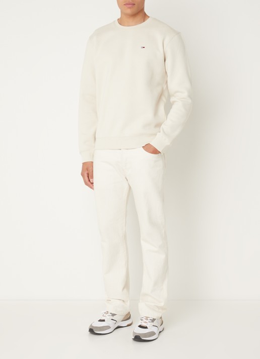 Tommy Hilfiger Sweater met ronde hals en logoborduring  - voorkant 4 creme