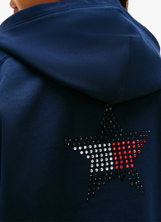 Tommy Hilfiger Sweatvest met strass - detail 5 donkerblauw