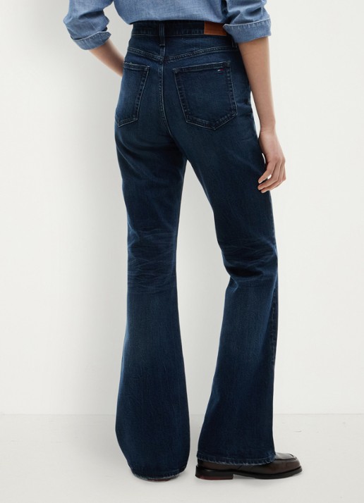 Tommy Hilfiger Sylvia high waist flared jeans met donkere wassing  - achterkant 3 indigo