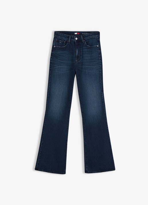 Tommy Hilfiger Sylvia high waist flared jeans met donkere wassing  - voorkant indigo