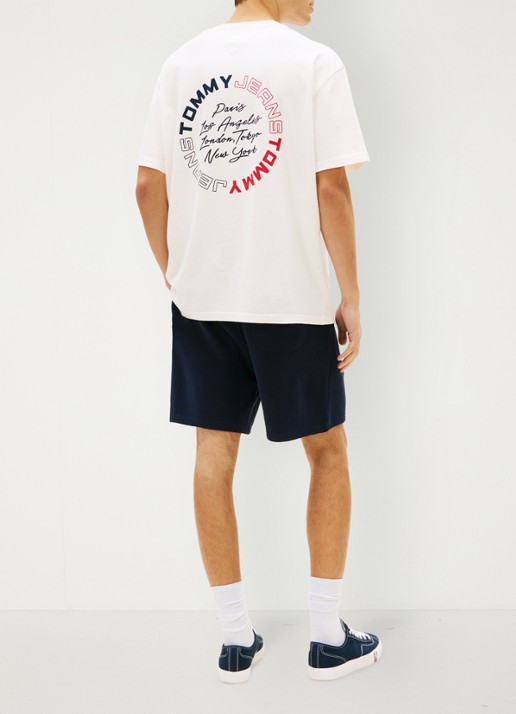Tommy Hilfiger T-shirt met logo- en backprint - achterkant beige