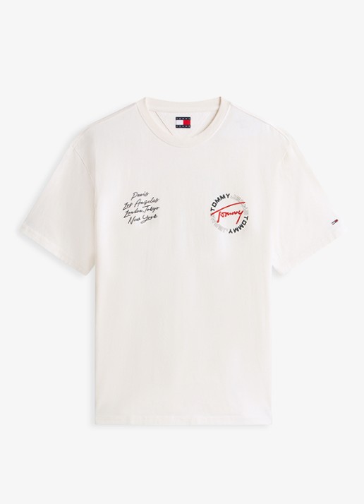 Tommy Hilfiger T-shirt met logo- en backprint - voorkant 2 beige