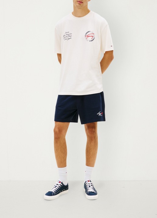 Tommy Hilfiger T-shirt met logo- en backprint - voorkant 3 beige
