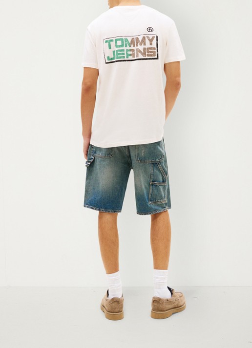 Tommy Hilfiger T-shirt met logo- en backprint - achterkant beige