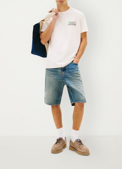Tommy Hilfiger T-shirt met logo- en backprint - voorkant 5 beige
