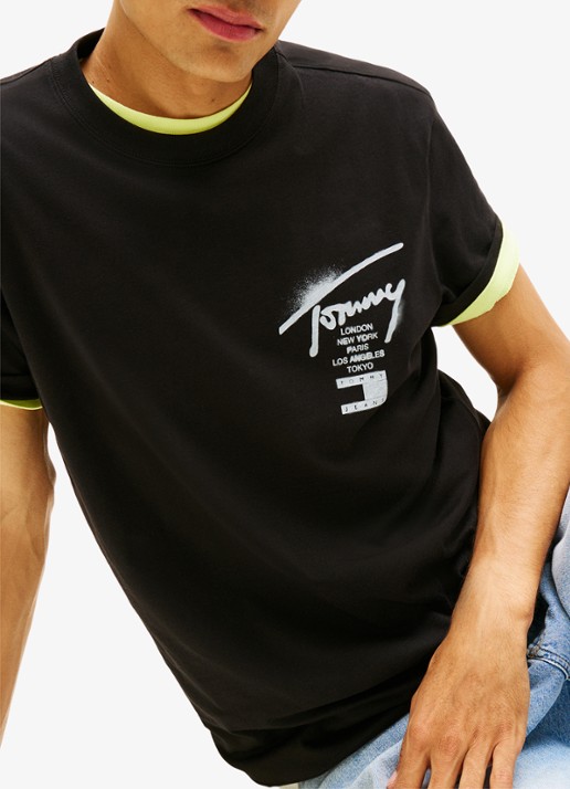 Tommy Hilfiger T-shirt met logo- en backprint - detail 4 zwart
