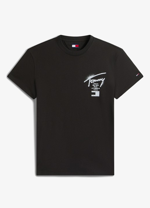 Tommy Hilfiger T-shirt met logo- en backprint - voorkant zwart