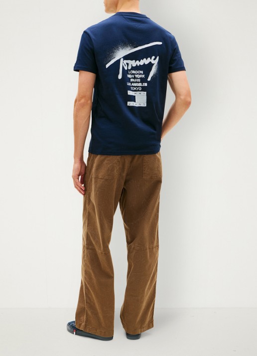 Tommy Hilfiger T-shirt met logo- en backprint - achterkant 5 donkerblauw