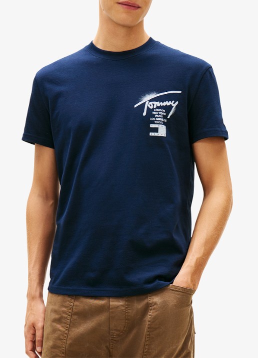 Tommy Hilfiger T-shirt met logo- en backprint - detail 3 donkerblauw