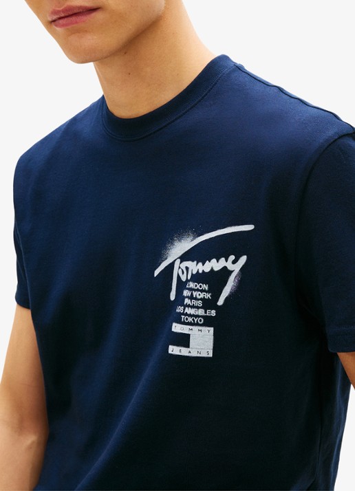 Tommy Hilfiger T-shirt met logo- en backprint - detail 4 donkerblauw