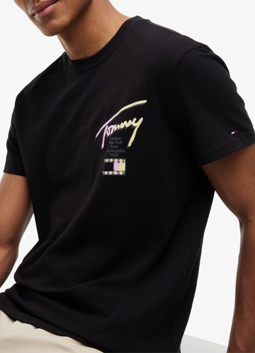 Tommy Hilfiger T-shirt met logo- en backprint - detail 5 zwart