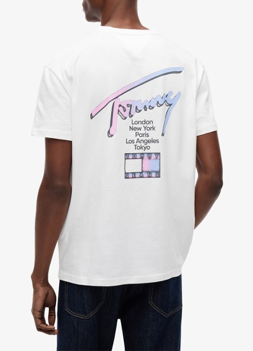 Tommy Hilfiger T-shirt met logo- en backprint - achterkant 3 ecru-ybl