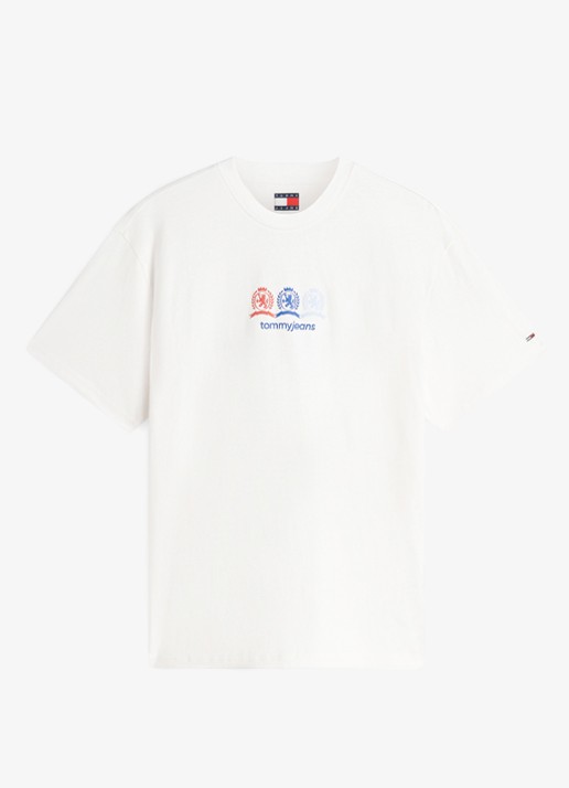 Tommy Hilfiger T-shirt met logo- en backprint - voorkant ecru-ybl