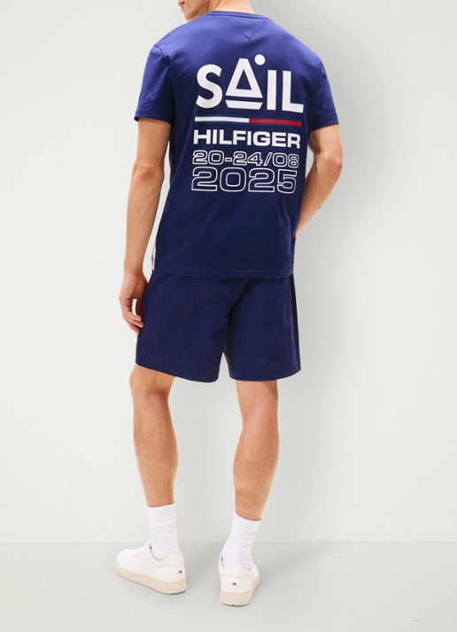 Tommy Hilfiger T-shirt met logo- en backprint - detail donkerblauw