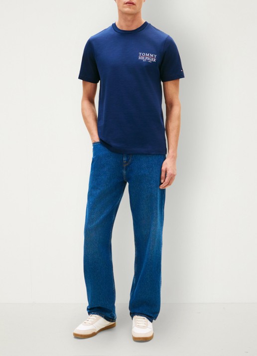 Tommy Hilfiger T-shirt met logo- en backprint - voorkant 5 donkerblauw