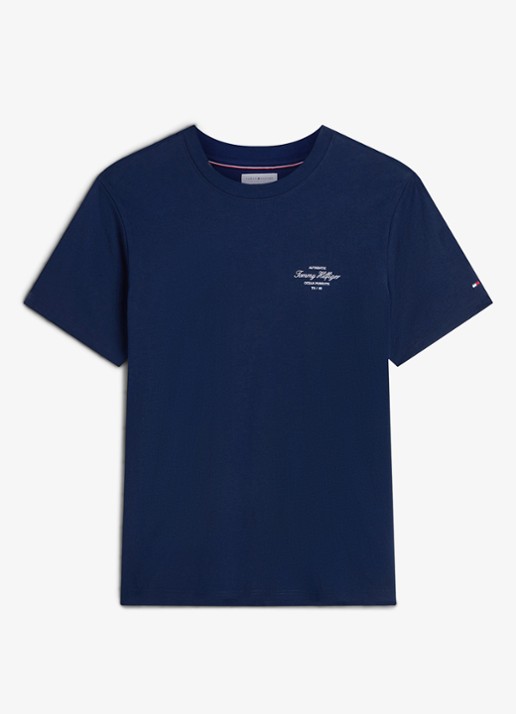 Tommy Hilfiger T-shirt met logo- en backprint - voorkant donkerblauw
