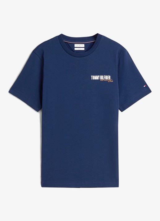 Tommy Hilfiger T-shirt met logo- en backprint - voorkant 2 donkerblauw