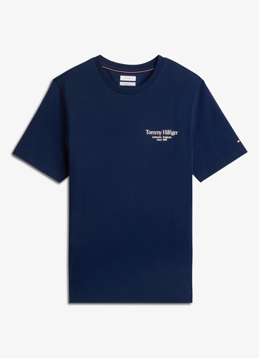 Tommy Hilfiger T-shirt met logo- en backprint - voorkant donkerblauw