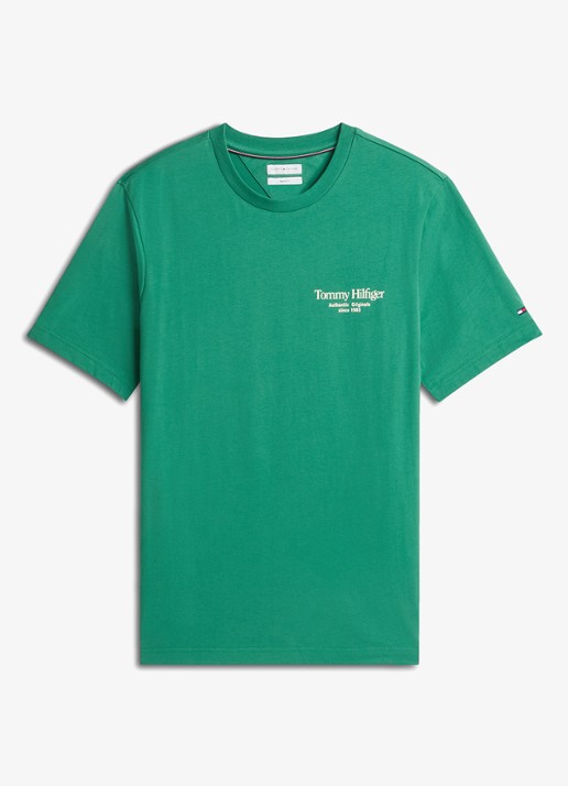 Tommy Hilfiger T-shirt met logo- en backprint - voorkant groen