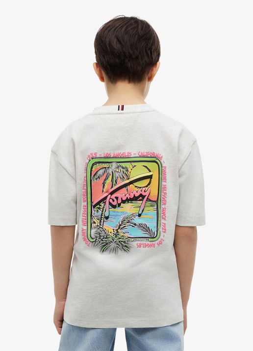 Tommy Hilfiger T-shirt met logo- en backprint - achterkant lichtgrijs