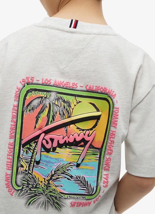 Tommy Hilfiger T-shirt met logo- en backprint - detail 4 lichtgrijs