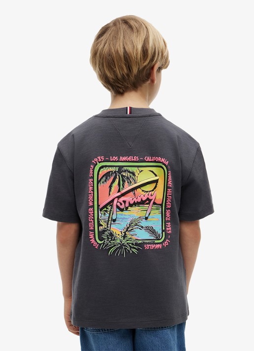 Tommy Hilfiger T-shirt met logo- en backprint - achterkant middengrijs