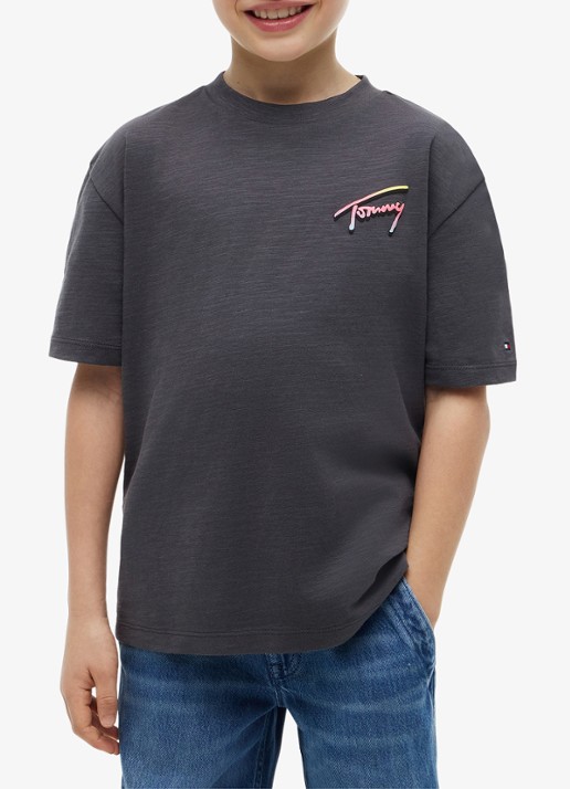 Tommy Hilfiger T-shirt met logo- en backprint - detail 4 middengrijs