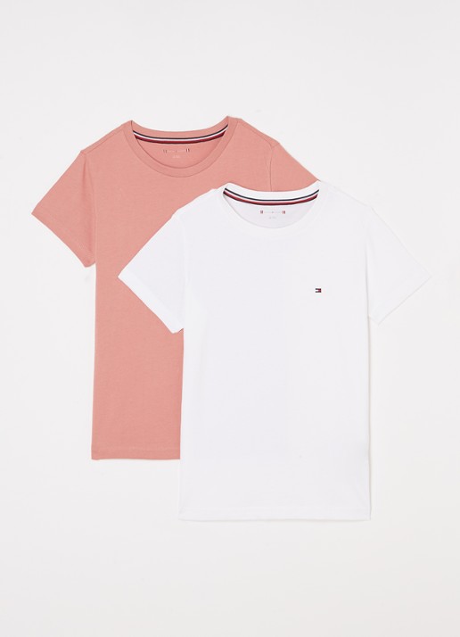 Tommy Hilfiger T-shirt met logo in 2-pack - voorkant roze