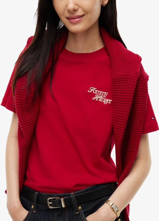 Tommy Hilfiger T-shirt met logo - detail 5 rood