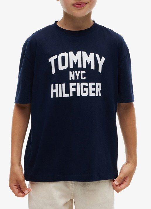 Tommy Hilfiger T-shirt met logo  - detail donkerblauw