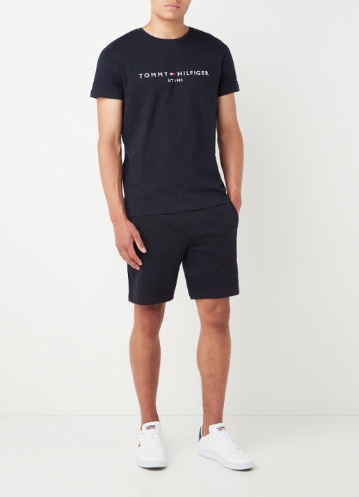 Tommy Hilfiger T-shirt met logoborduring en ronde hals - voorkant 2 donkerblauw
