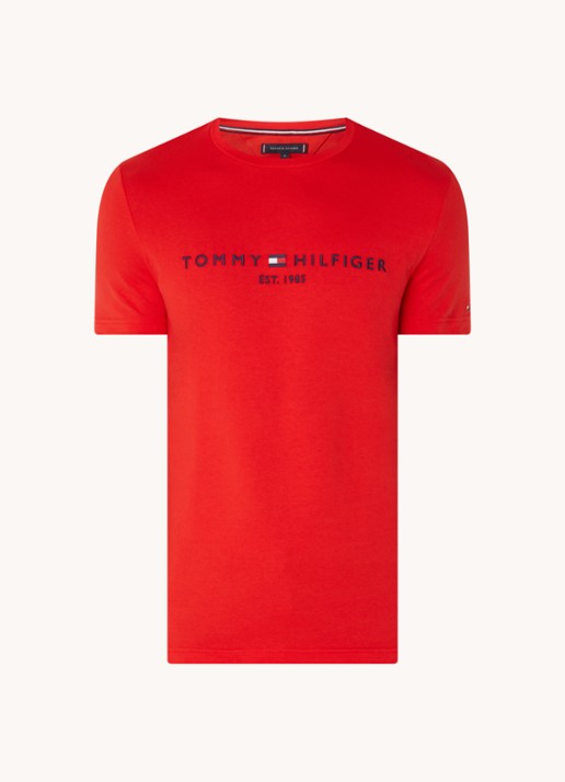 Tommy Hilfiger T-shirt met logoborduring  - voorkant 2 fireworks / rood