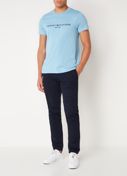 Tommy Hilfiger T-shirt met logoborduring  - voorkant 2 sleepy blue / blauw