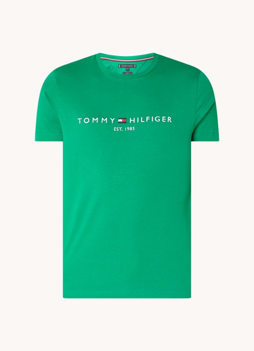 Tommy Hilfiger T-shirt met logoborduring  - voorkant 2 olympic green / groen