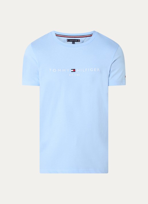 Tommy Hilfiger T-shirt met logoborduring  - voorkant 3 vessel blue / blauw