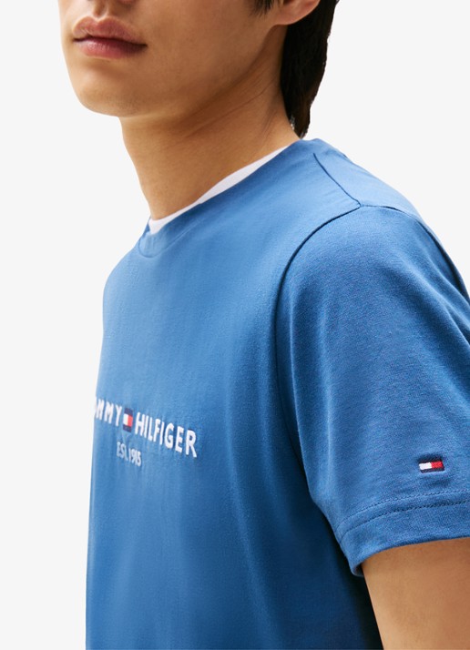 Tommy Hilfiger T-shirt met logoborduring  - detail 5 aegean sea / blauw