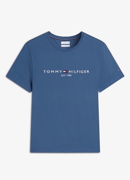 Tommy Hilfiger T-shirt met logoborduring  - voorkant 2 aegean sea / blauw