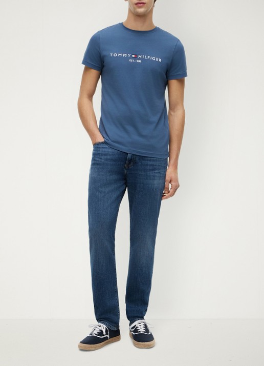 Tommy Hilfiger T-shirt met logoborduring  - voorkant 3 aegean sea / blauw
