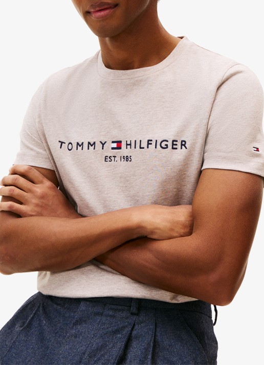 Tommy Hilfiger T-shirt met logoborduring  - detail 5 heathered pebble / beige