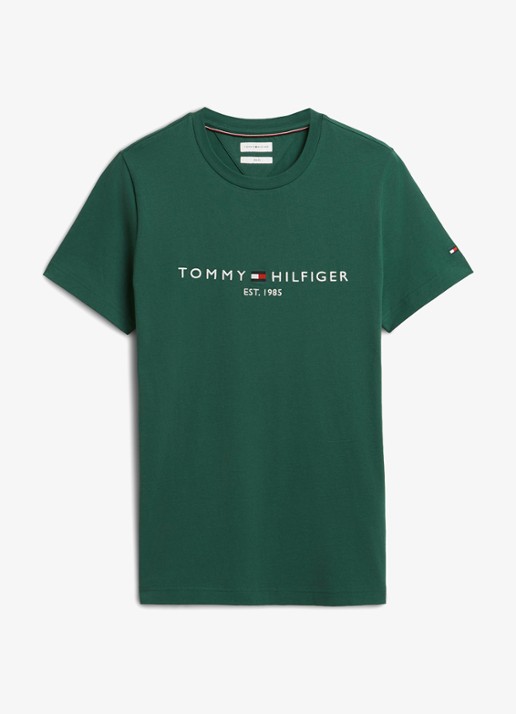 Tommy Hilfiger T-shirt met logoborduring  - voorkant 2 ornamental green-l6k