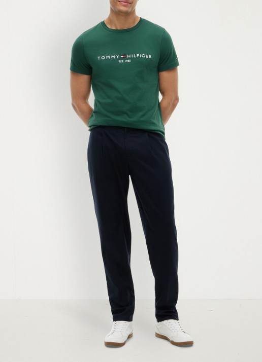 Tommy Hilfiger T-shirt met logoborduring  - voorkant 3 ornamental green-l6k