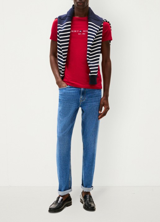 Tommy Hilfiger T-shirt met logoborduring  - detail 5 medium red / white-xld
