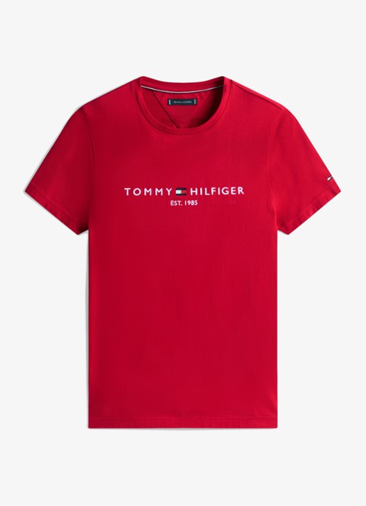 Tommy Hilfiger T-shirt met logoborduring  - voorkant 2 medium red / white-xld