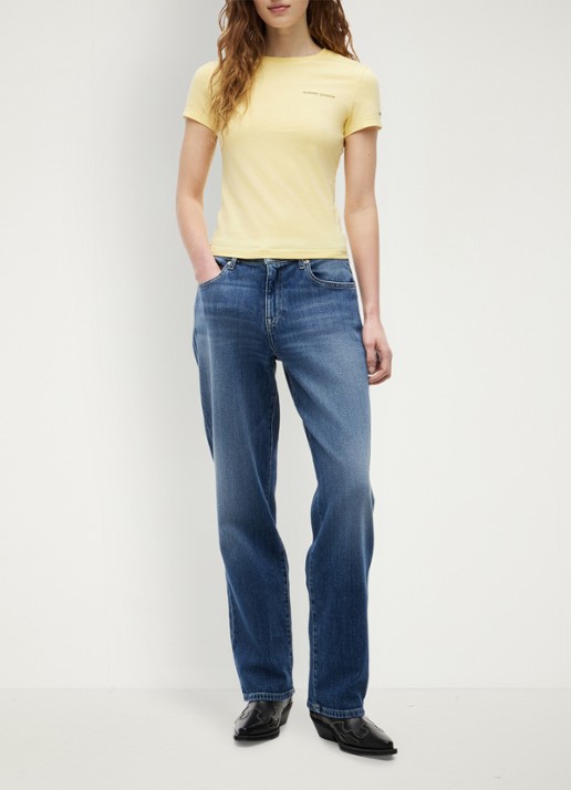 Tommy Hilfiger T-shirt met logoprint - voorkant 3 lichtgeel